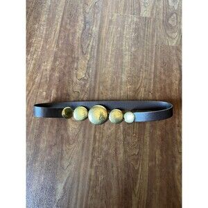 Coldwater Creek leather concho hammered discs belt Sz XL Gold Brown Western Boho